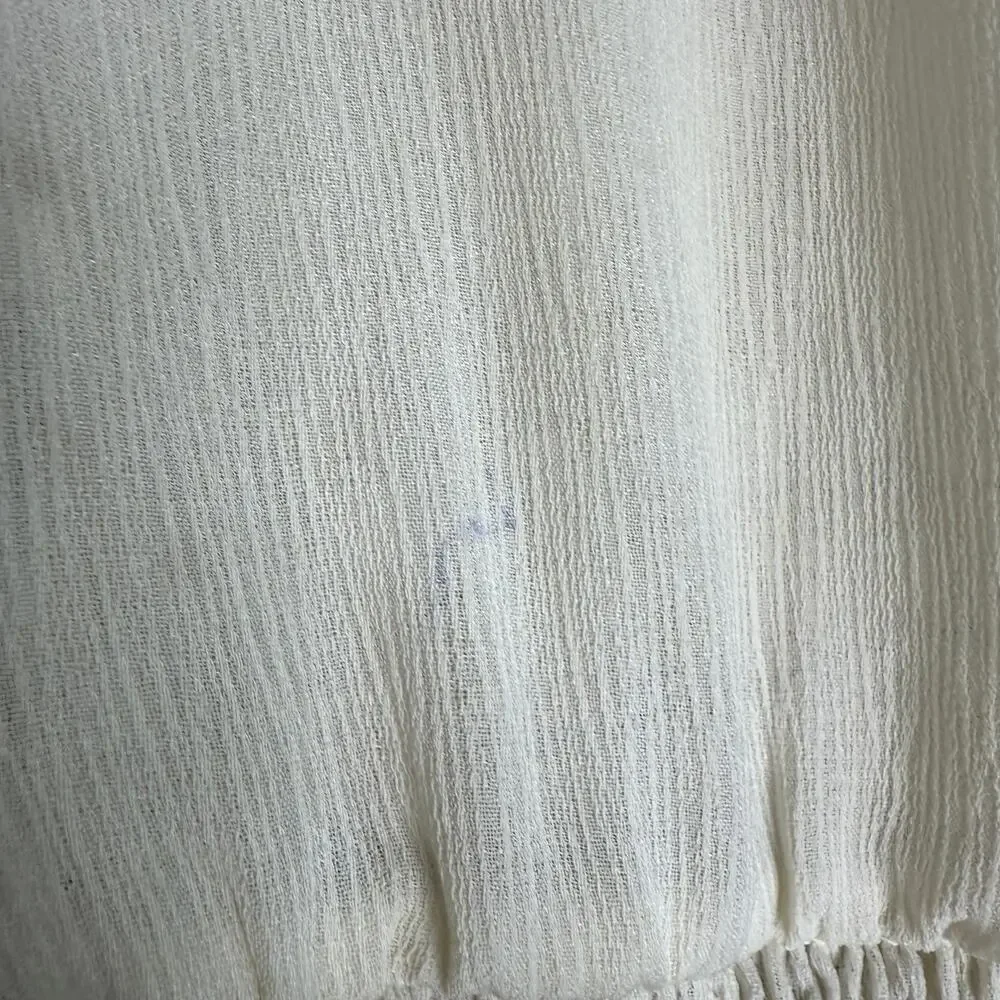 Lily White Cropped Tops Women Large White Smocked Sheer Boho Peasant Prairie